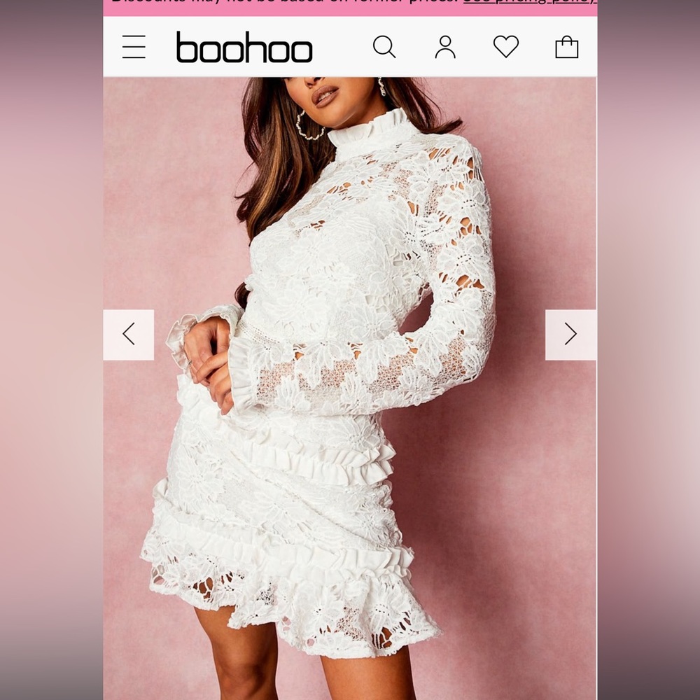 BooHoo lace high neck white dress